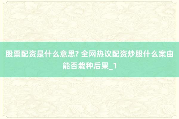 股票配资是什么意思? 全网热议配资炒股什么案由能否栽种后果_1