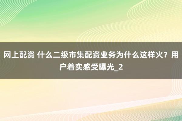 网上配资 什么二级市集配资业务为什么这样火?用户着实感受曝光_2