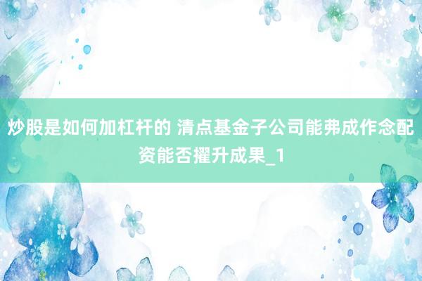 炒股是如何加杠杆的 清点基金子公司能弗成作念配资能否擢升成果_1